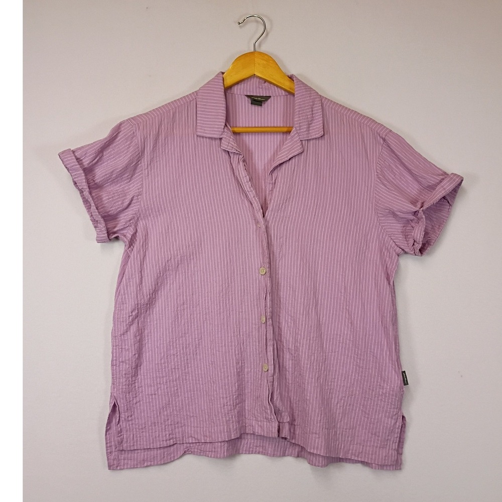 Coastal Eddie Bauer Womens Small Lilac Striped Seersucker Button Down Shirt